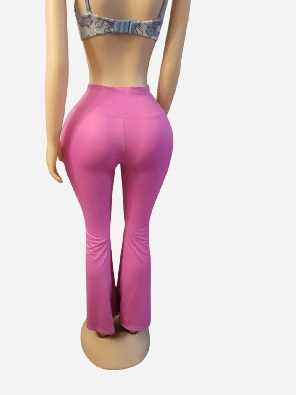 Crossover Waist Pink Flare Leggings